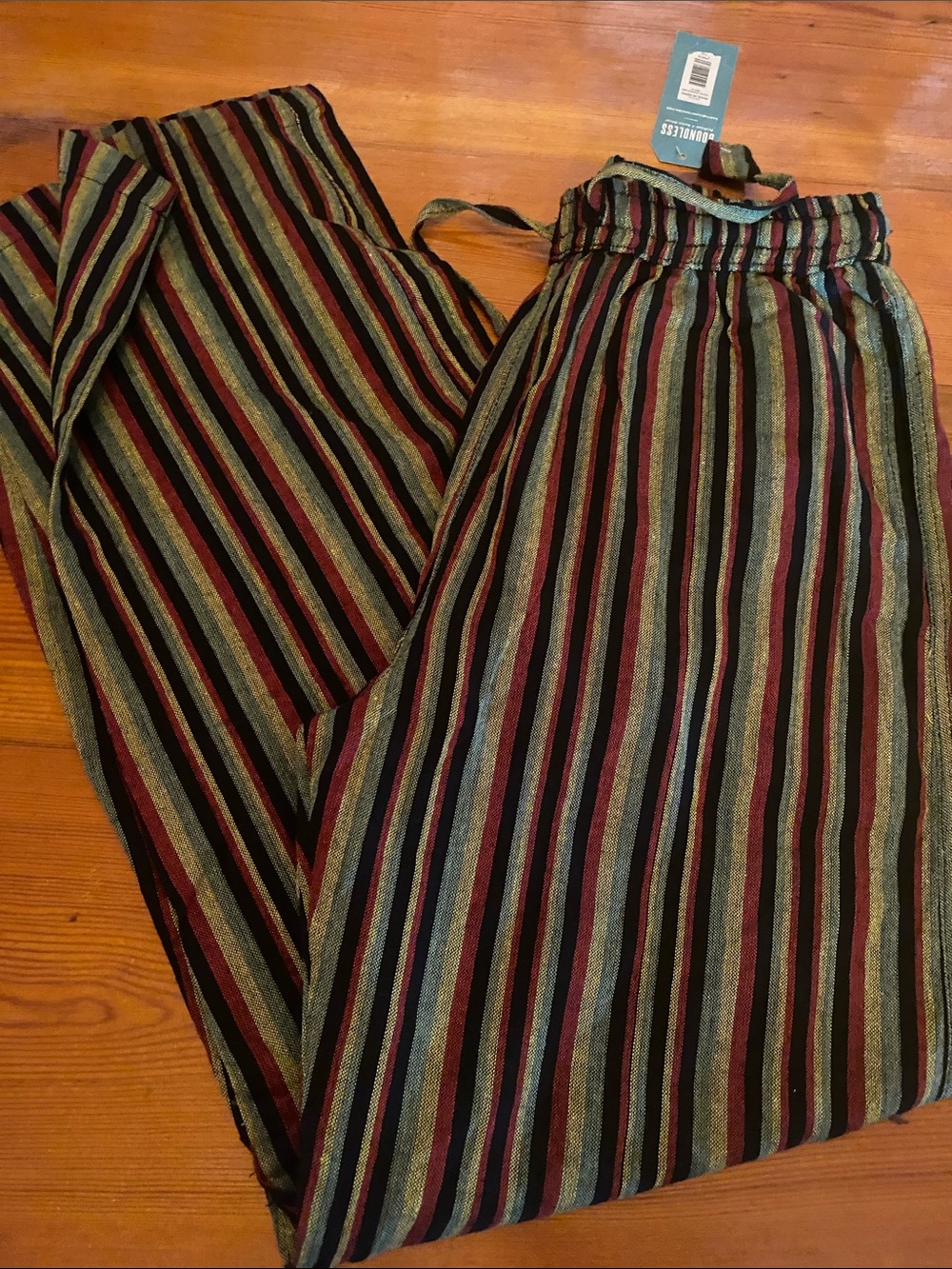 EARTHBOUND Cotton  Striped Pants — Black, Green, Burgundy